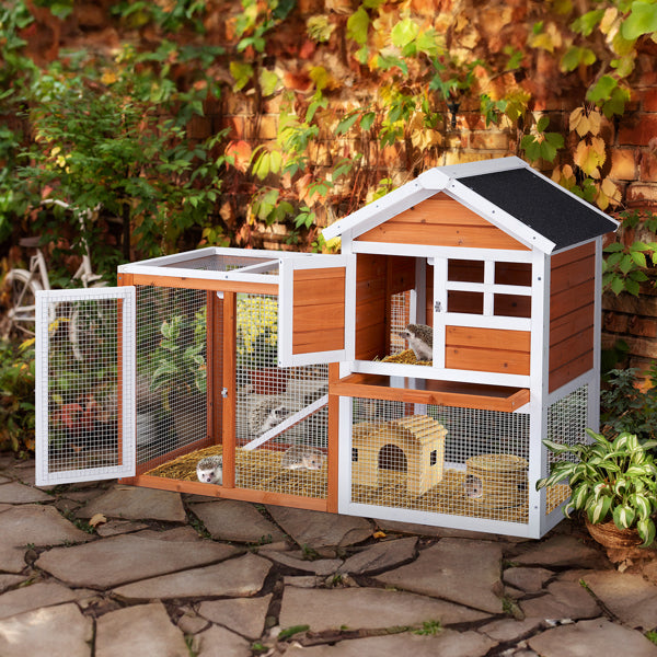 House Type With Running Ladder, Orange-red, Wooden Chicken Rabbit Cage