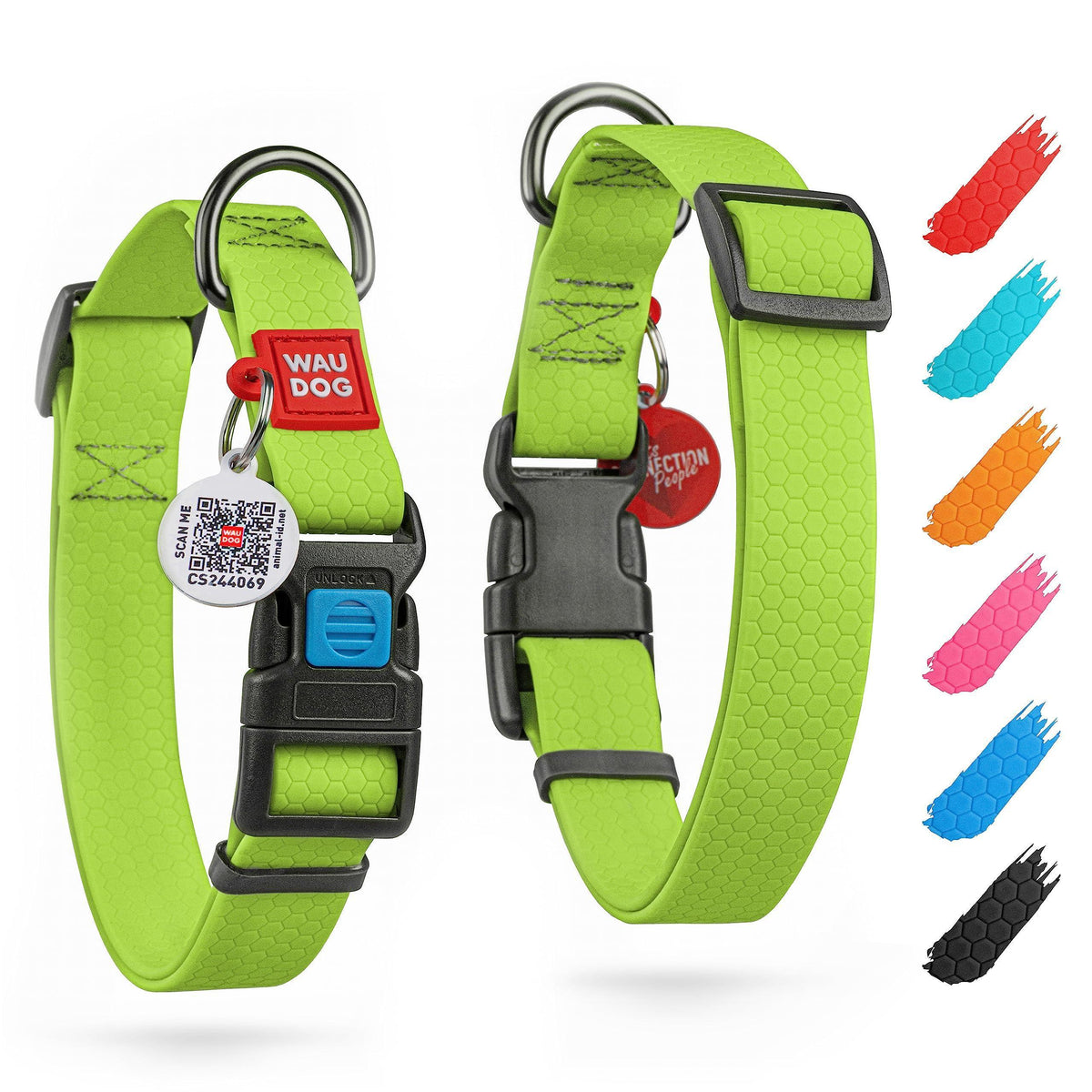 Waterproof Dog Collar Adjustable 9–14 in Neck x 3/5 in Wide Green