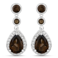 7.34 Carat Genuine Smoky Quartz and White Topaz .925 Sterling Silver Earrings