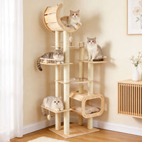 Heavy-Duty No-Drill Large Cat Tree-Solid Wood, 5-Story Multi-Column Cat Tower, 80.4in For Large Spaces & Multi-Cat House
