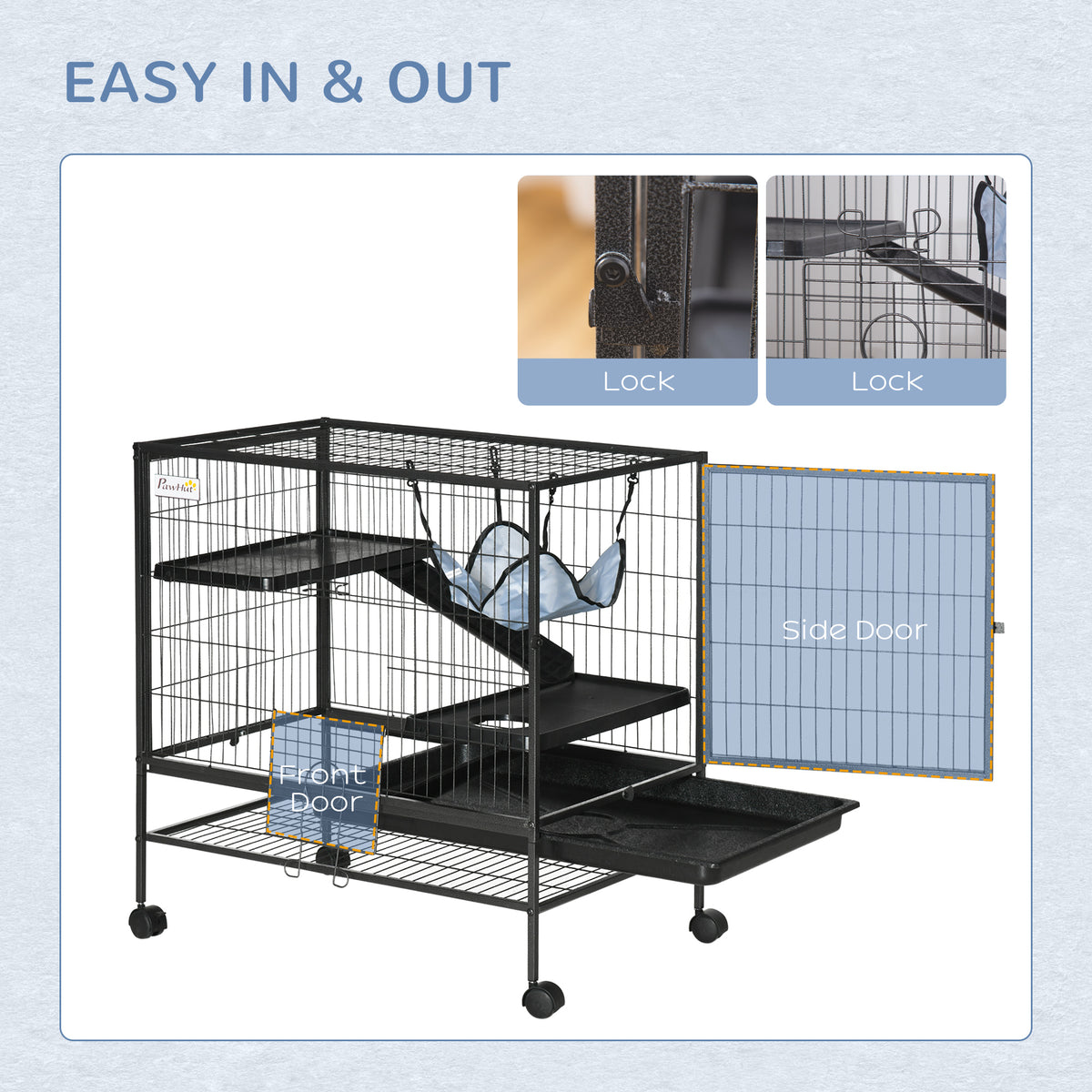 Small Animal Cage with Wheels, Pet Playpen for Rat, Syrian Hamster, Kitten, Ferrets, Chinchillas with Bottom Storage She