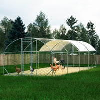 26'x9'x6'Large Metal Chicken Coop,Walk-in Poultry Cage,Chicken Run With Waterproof Cover,Outdoor Backyard Farm,Chicken R