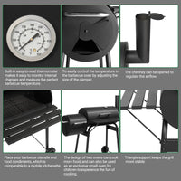Barrel Charcoal Grill with Offset Smoker, All Metal Outdoor Smoker with Side Table and Wheels for Outdoor Garden Patio a
