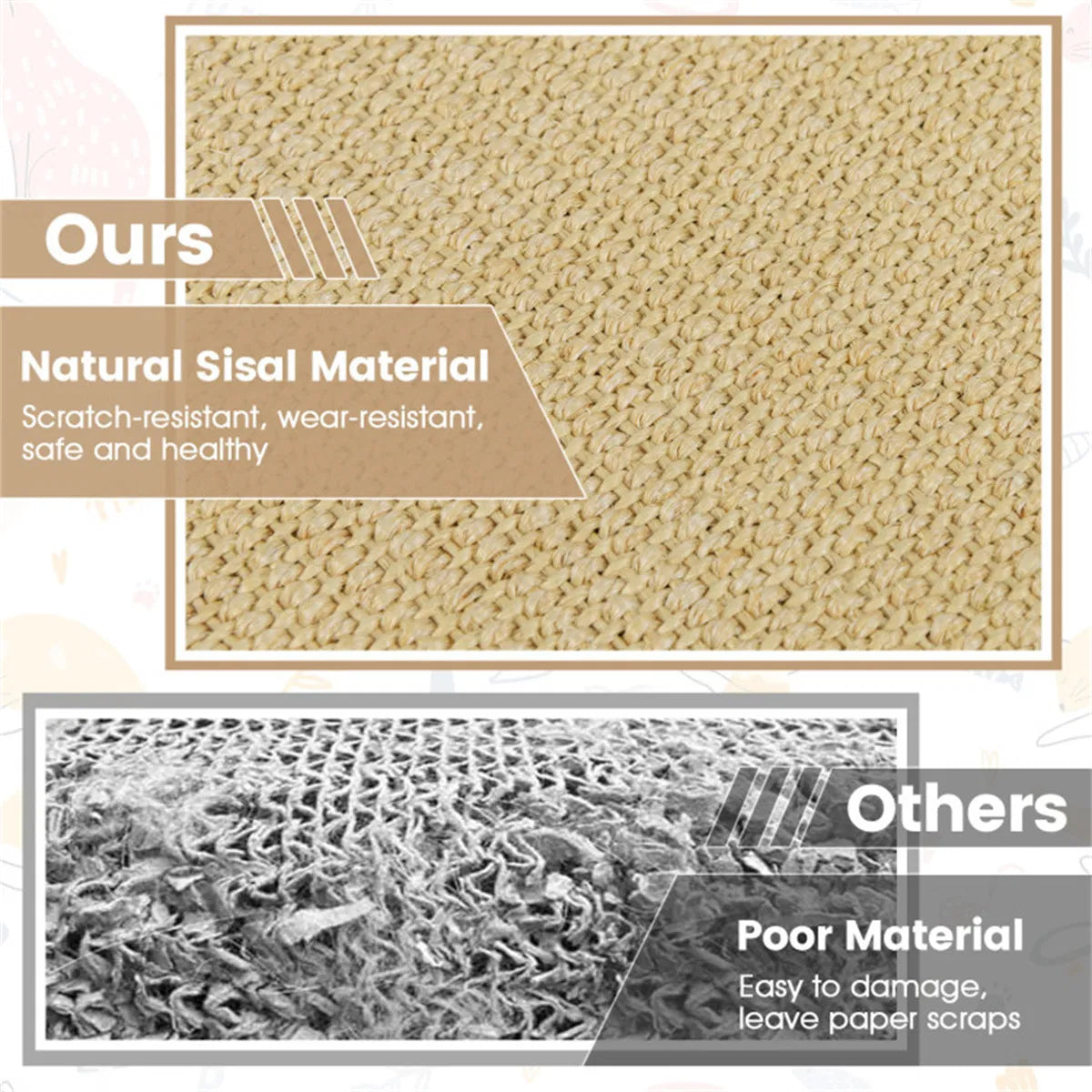 24 x 16 Inch Natural 6-Piece Cat Scratching Mats, Sisal Material Anti-Slip Latex Backing Furniture Protector