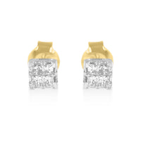 10k Yellow Gold Princess Diamond Quad Stud Earrings (1/4 cttw, J-K Color, I2-I3 Clarity)