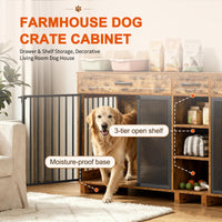 Large Wooden Dog Crate Furniture, Multi-Functional Pet Cage Cabinet with Storage