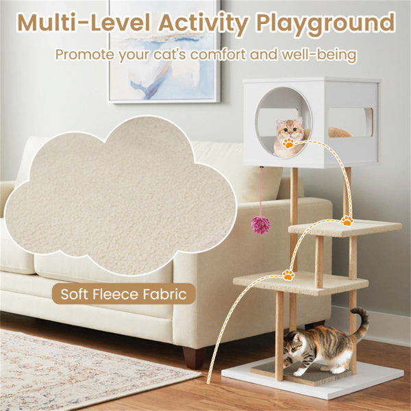 Multi-Level Cat Tree With 2 Scratching Pads, Dual-Door Cat Condo & Anti-Tipping Kit For Indoor Cats