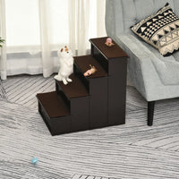 4 Levels Wooden Dog Steps Pet Stairs for High Bed, Cat Ladder for Bed Couch with Non-Slip Carpet, Dark Coffee