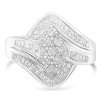 10K White Gold Diamond Bypass Cluster Ring (1 Cttw, I-J Color, I2-I3 Clarity) - Size 7