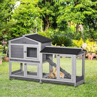 Wooden Mobile Rabbit Hutch With Wheels, Run Box, Slide-out Tray, Ramp