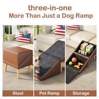 3-in-1 Dog Ramp 18.89"×17.91"×20.08" with Storage – Pet Stairs for Senior & Injured Dogs & Cats, Hidden Storage Footstoo