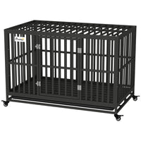 49" Heavy Duty Steel Dog Crate Kennel Pet Cage with Wheels for Convenient Access Anti-Pinching Floor, Black