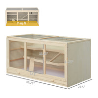 45" Extra Large Wooden Hamster Cage, 3-Layer Rat Cage with Opening Roof, PVC Window, Small Animal Habitat for Gerbil, Dw