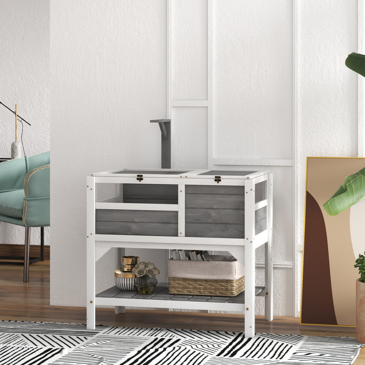 Tortoise Habitat with Shelf Storage Tortoise Gift Accessory with Weather Protection for Indoor, Light Gray