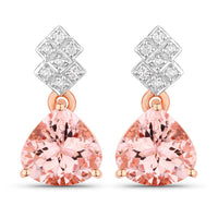 3.31 Carat Genuine Morganite and White Diamond 14K Rose Gold Earrings