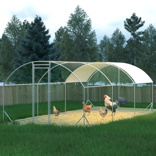 Large Chicken Coop Metal Chicken Run With Waterproof And Anti-UV Cover, Dome Shaped Walk-in Fence Cage Hen House For Out