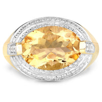4.56 Carat Genuine Citrine and White Diamond .925 Sterling Silver Ring