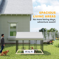 Outdoor Dog Kennel with Roof, 8 x 8 x 6 Heavy Duty Welded Wire Dog Playpen Enclosure with Escape-proof Lock