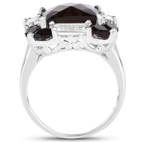 7.43 Carat Genuine Smoky Quartz & White Topaz .925 Sterling Silver Ring