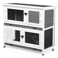 2 Story Solid Wood Rabbit Hutch Bunny Cage with 2 Large Main Rooms, Indoor Outdoor Rabbit House Guinea Pig Cage Pet Hous