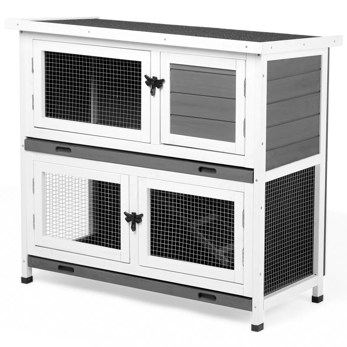 2 Story Solid Wood Rabbit Hutch Bunny Cage with 2 Large Main Rooms, Indoor Outdoor Rabbit House Guinea Pig Cage Pet Hous