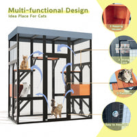 Large Outdoor Cat Enclosure Catio with 5 Platforms & 2 Napping Houses, Secure Metal Wire, Easy Assembly for Indoor & Out