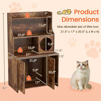 Wooden Hidden Cat Litter Box Enclosure with Storage Shelves Anti-Toppling Design Industrial Style Brown