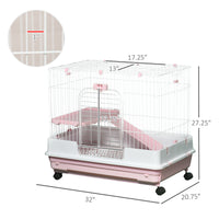 2-Level Small Animal Cage Rabbit Hutch with Wheels, Removable Tray, Platform and Ramp for Bunny, Chinchillas, Ferret, Pi