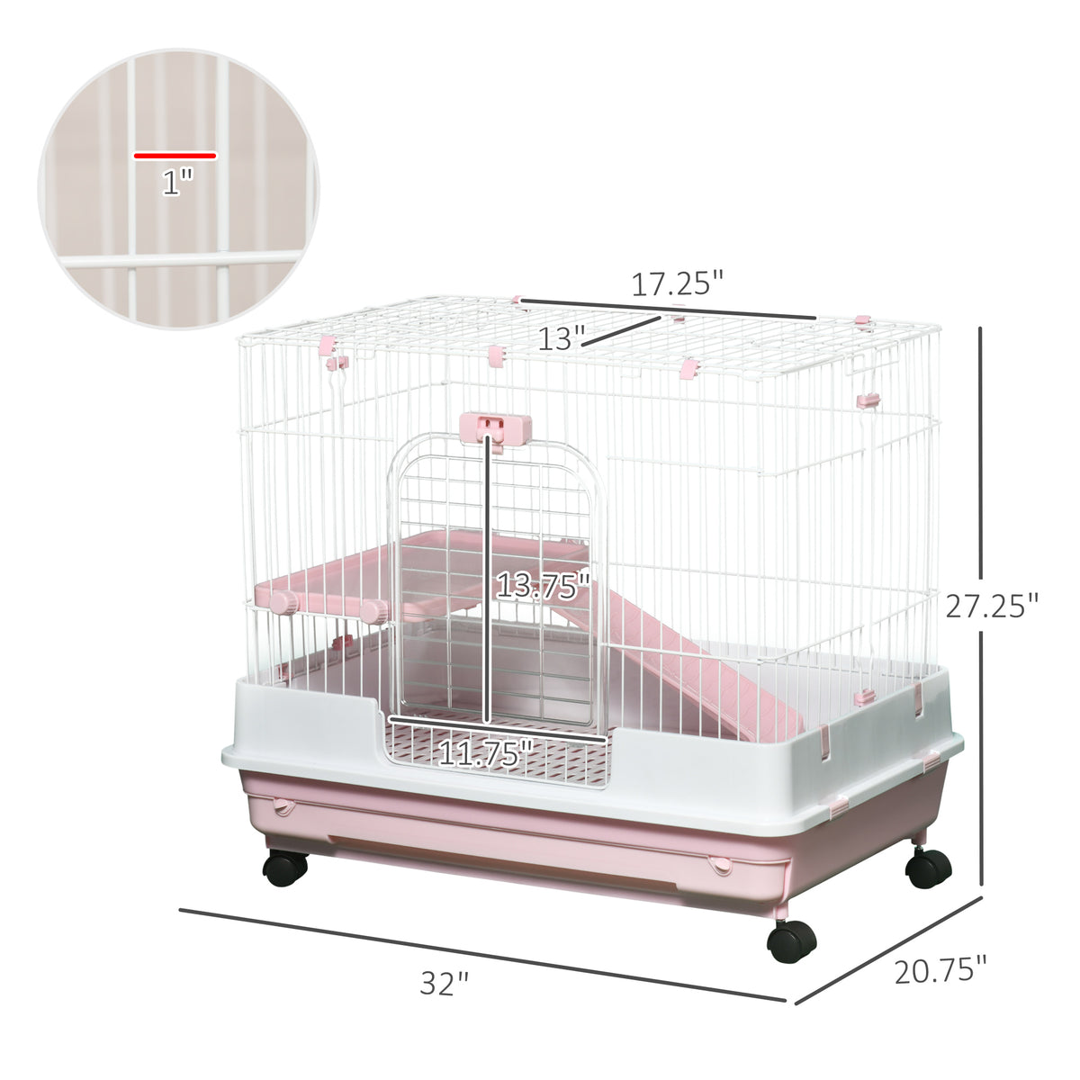2-Level Small Animal Cage Rabbit Hutch with Wheels, Removable Tray, Platform and Ramp for Bunny, Chinchillas, Ferret, Pi