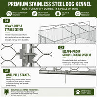 20x10 FT Large Outdoor Dog Kennel with Canopy, Heavy Duty Galvanized Steel Frame, Waterproof Cover, Built-in Elevated Fe