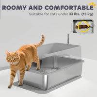 XL Stainless Steel Cat Litter Box for Big and Multiple Cats with High Wall Side, Scoop, Easy Cleaning & Odor Free