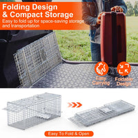 Heavy-Duty Live Animal Trap - 37x14x15 Inch Galvanized Mesh, Sensitive Pedal Trigger & Rear Release Door, Guarded Handle