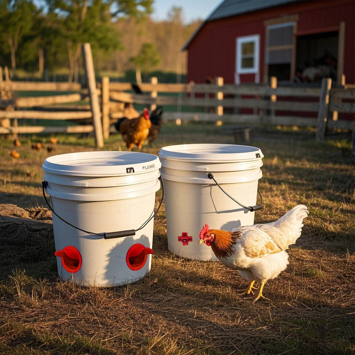 Durable Chicken Feeder Rain Proof Poultry Feeder Port Gravity Feed Kit For Buckets, Barrels, Bins, Troughs, Easy Clean -