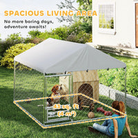 Outdoor Dog Run w/ Adjustable & Rotating Bowls, Waterproof UV-Resistant Cover, Secure Lock, 6.6' x 6.6' x 5.1'