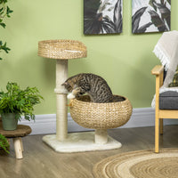 28" Elevated Cat Bed with Sisal Scratching Post for Indoor Kitties, Modern Cat Tree with Cute Basket Design, Small Cat T