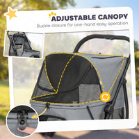 3 Wheel Pet Stroller with Easy One-Click Quick Fold, Mesh Window, Washable Cushion, for Medium Dogs, Gray
