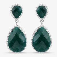 19.42 Carat Dyed Emerald and White Topaz .925 Sterling Silver Earrings