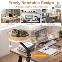 360 Rotatable Desktop Cat Bed Perch, 2-in-1 Workspace Cat Retreat With Jingling Ball Natural Black White