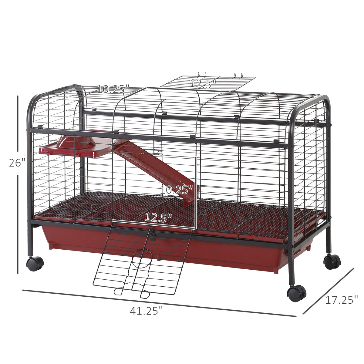 41"L Small Animal Cage, Pet Play House for Rabbit Hutch Ferret with Feeder, Rolling Wheels, Platform, Ramp