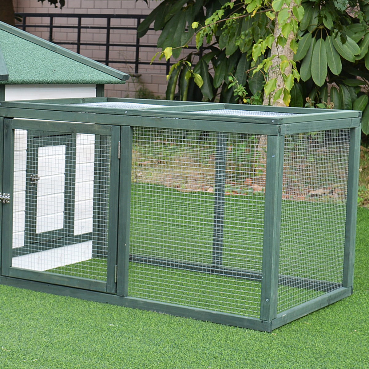 77" Wooden Chicken Coop Hen House Poultry Cage with Weatherproof Roof, Nesting Box, Enclosed Run and Removable Tray for 