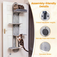 Door Hanging Cat Tree 5-Level Height Adjustable 4-Tier Climber No-Drill for Apartment Grey