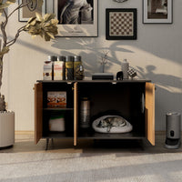 Litter Box Enclosure, Cat Litter Box Furniture With Hidden Plug, 3 Doors,Indoor Cat Washroom Storage Bench Side Table Ca
