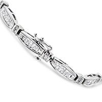 14K White Gold 2.0 Cttw Princess and Round Diamond Bar and Link Bracelet (I-J Color, I1-I2 Clarity) - 7.25" Inches