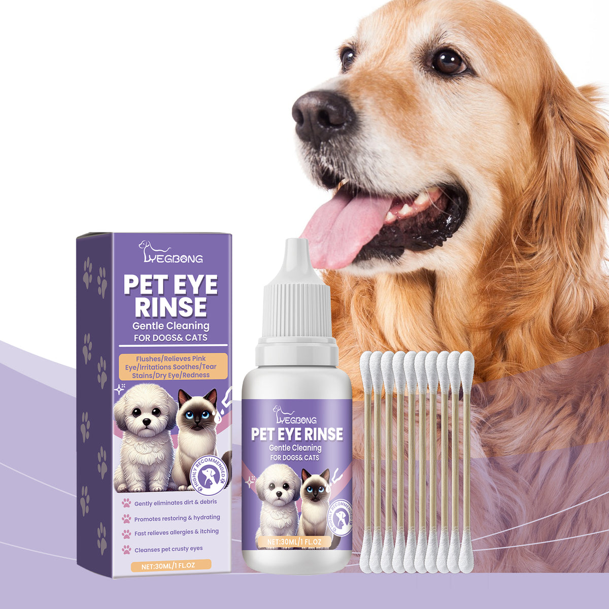 Pet Eye Rinse For Dogs & Cats, Gentle Eye Cleaner Solution With Hyaluronic Acid, Honeysuckle Extract & Taurine, Tear Sta