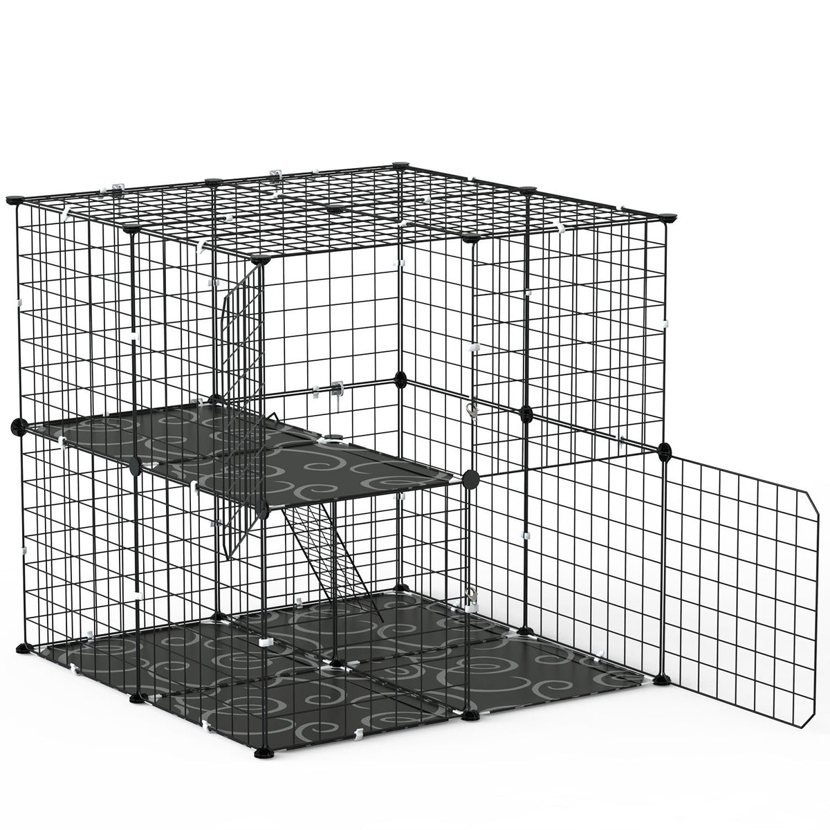 1Pc 2Tier Cat Cage Playpen Indoor Pet Enclosures Kitten Kennel House Detachable Cat Crate With Climbing Ladder 2 Doors F