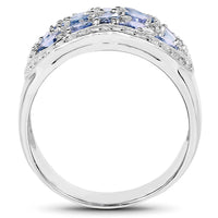 2.62 Carat Genuine Tanzanite and White Topaz .925 Sterling Silver Ring