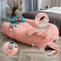 Human Dog Bed - 63 In X 31.4 In X 9.5 In Washable Faux Fur Lounger For Adults & Pets, Cushion With Orthopedic Support, I