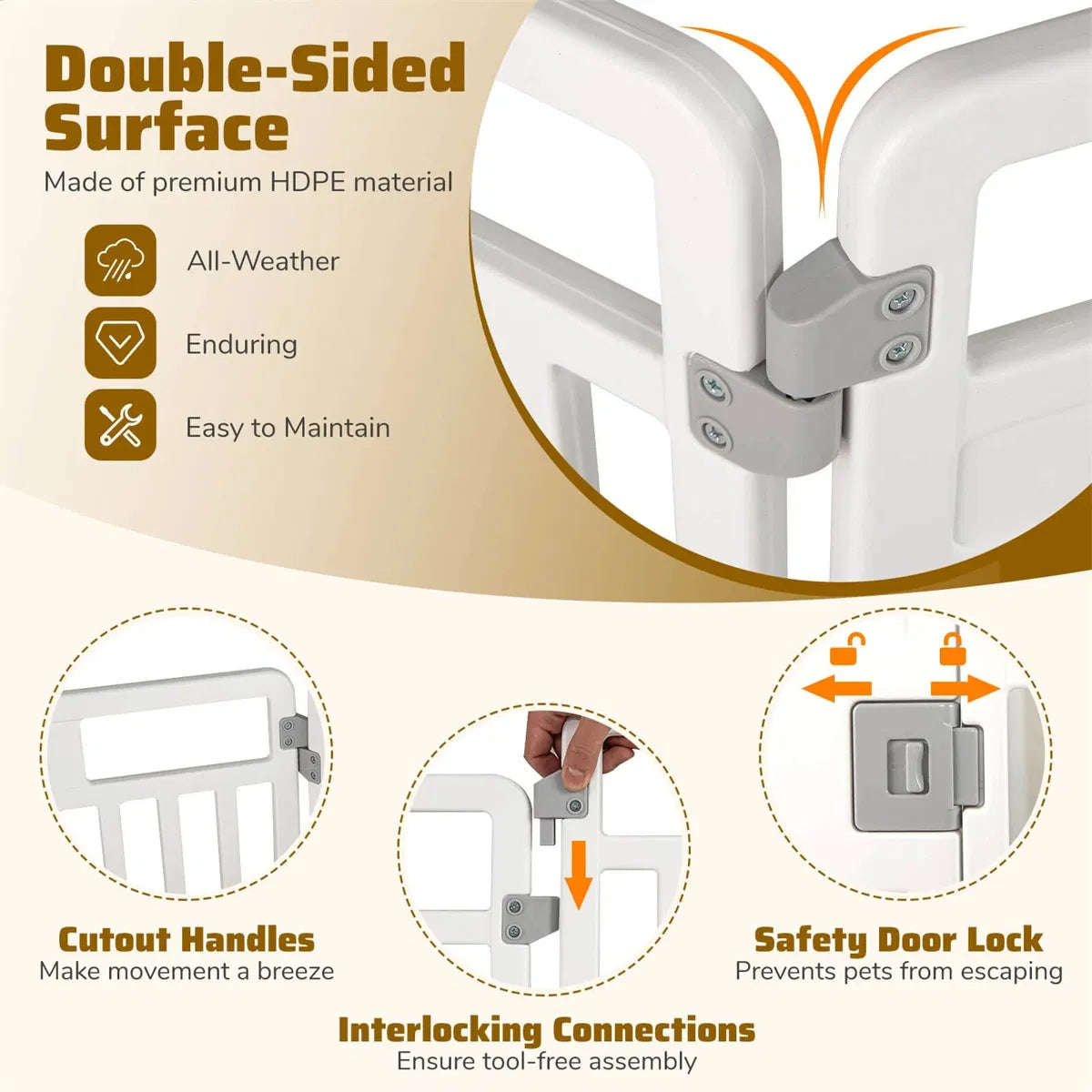 6-Panel HDPE Dog Playpen - Convertible Design (Playpen/Fence), Lockable Door, Suction Cups + Ground Stakes