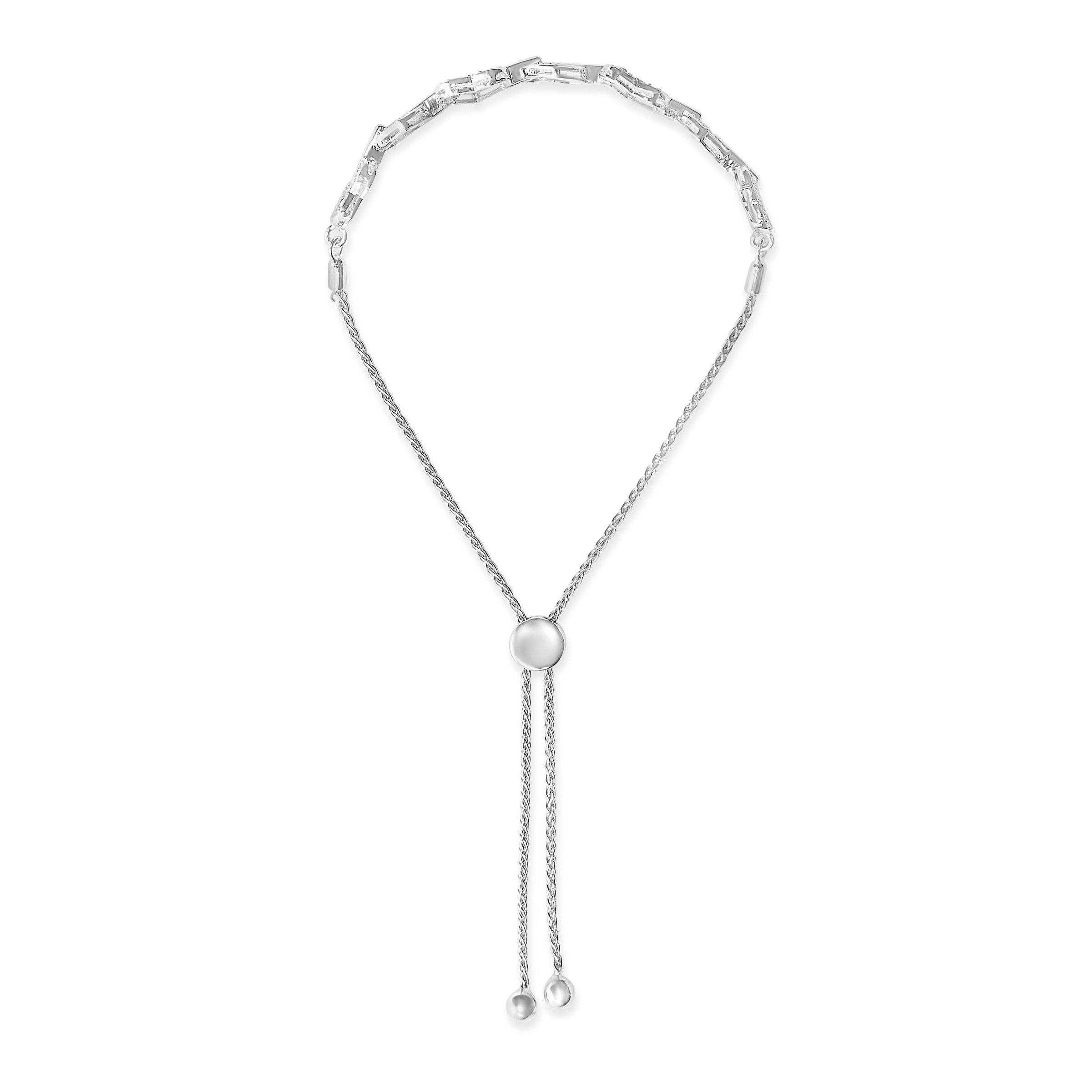 .925 Sterling Silver 1/2 Cttw Diamond Alternating Heart Link Adjustable Bolo Bracelet (I-J Color, I3 Clarity) - 4" to 10" Inches