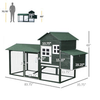 84" Wooden Chicken Coop, Hen House Outdoor with Run Nesting Box, Asphalt Roof, Removable Tray, Ramp, Poultry Cage for 2-